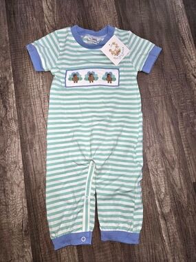 Busy Bees Smocks Kids Striped Green & White Footie